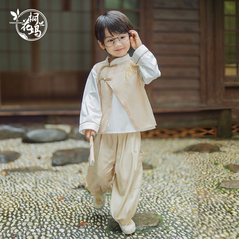 桐花坞【云岫】新中式汉服男童秋款新款儿童中国风套装少爷唐装