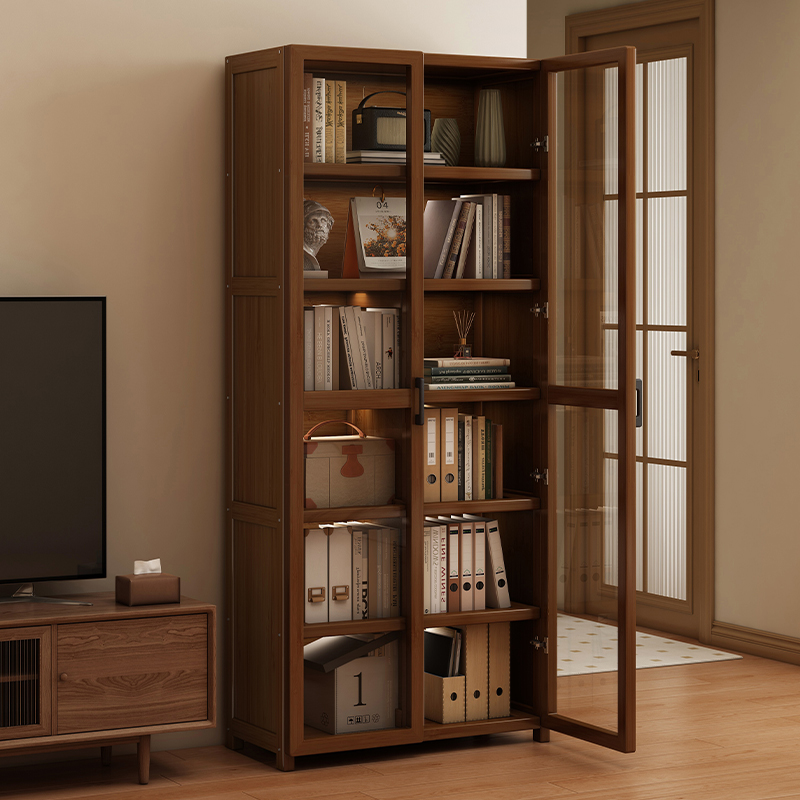 带门书柜落地客厅家用简约中式置物架靠墙简易收纳高透展示书架子