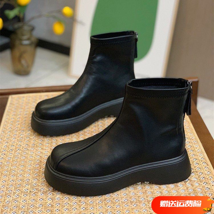爆款女鞋炸街马丁靴女小个子短靴2024秋冬瘦瘦靴厚底增高切尔西靴