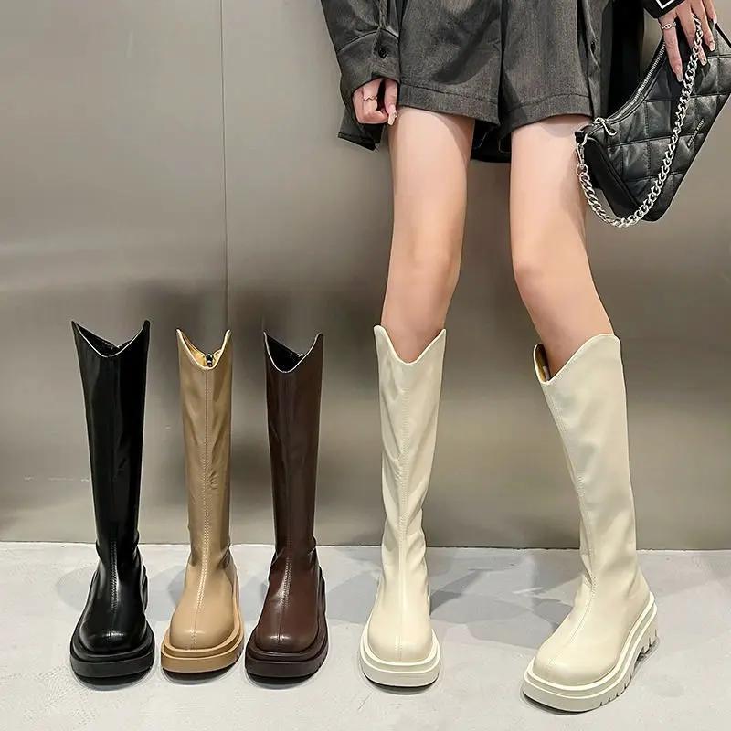 冬款厚底长筒靴女2024新款秋冬季不过膝靴子辣妹美式小个子瘦瘦ZO