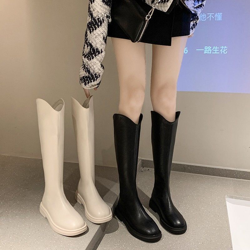 爆款女鞋长筒靴女2024新款春秋显瘦百搭骑士靴平底高筒靴子V口长