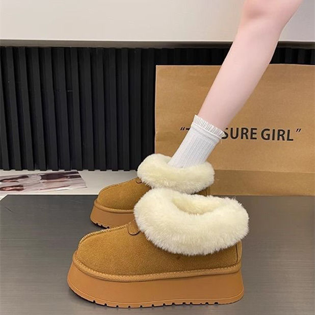 厚底增高雪地靴女皮毛一体新款冬季加绒加厚保暖一脚蹬韩版棉鞋