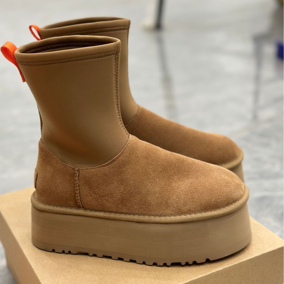 河南桑坡ug新款5cm迪普牛皮铅笔靴厚底弹力羊皮毛厚底秋冬雪地靴