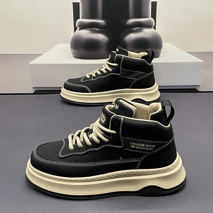 原宿港风运动个性高帮板鞋男2024秋新款厚底青年百搭轻便休闲板鞋