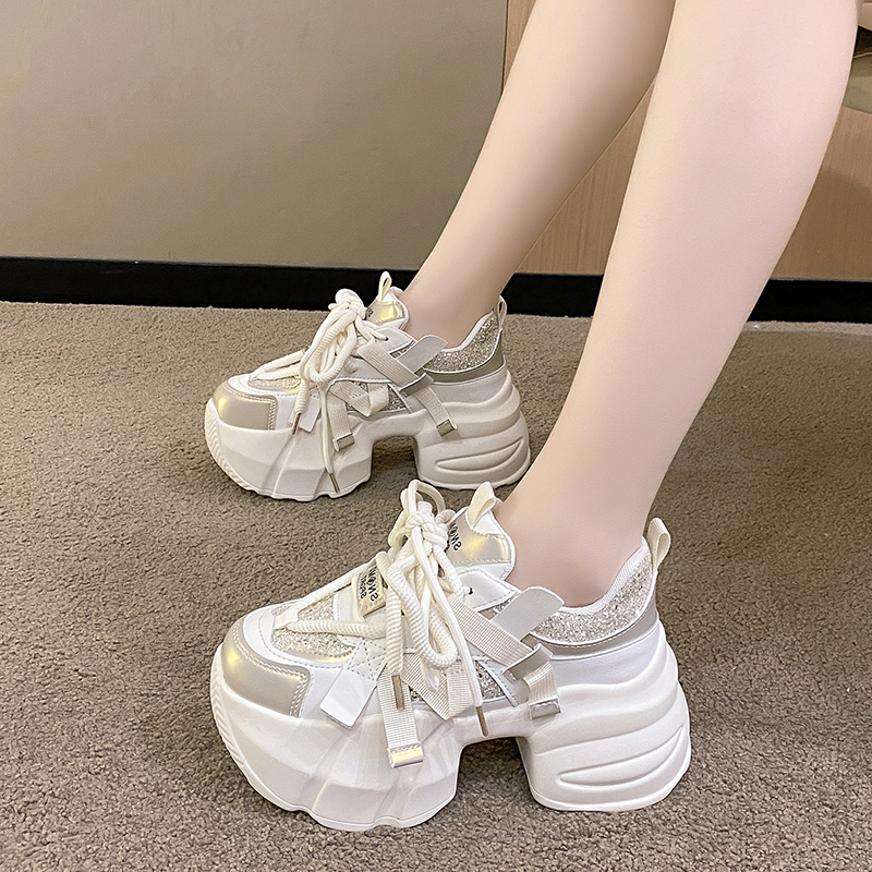 网红时尚亮片老爹鞋女2025秋季新款百搭厚底显脚老爹鞋女厚底