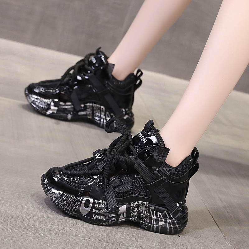 网红时尚亮片爆款老爹鞋女2025今年流行厚底高帮鞋百搭休闲运动鞋
