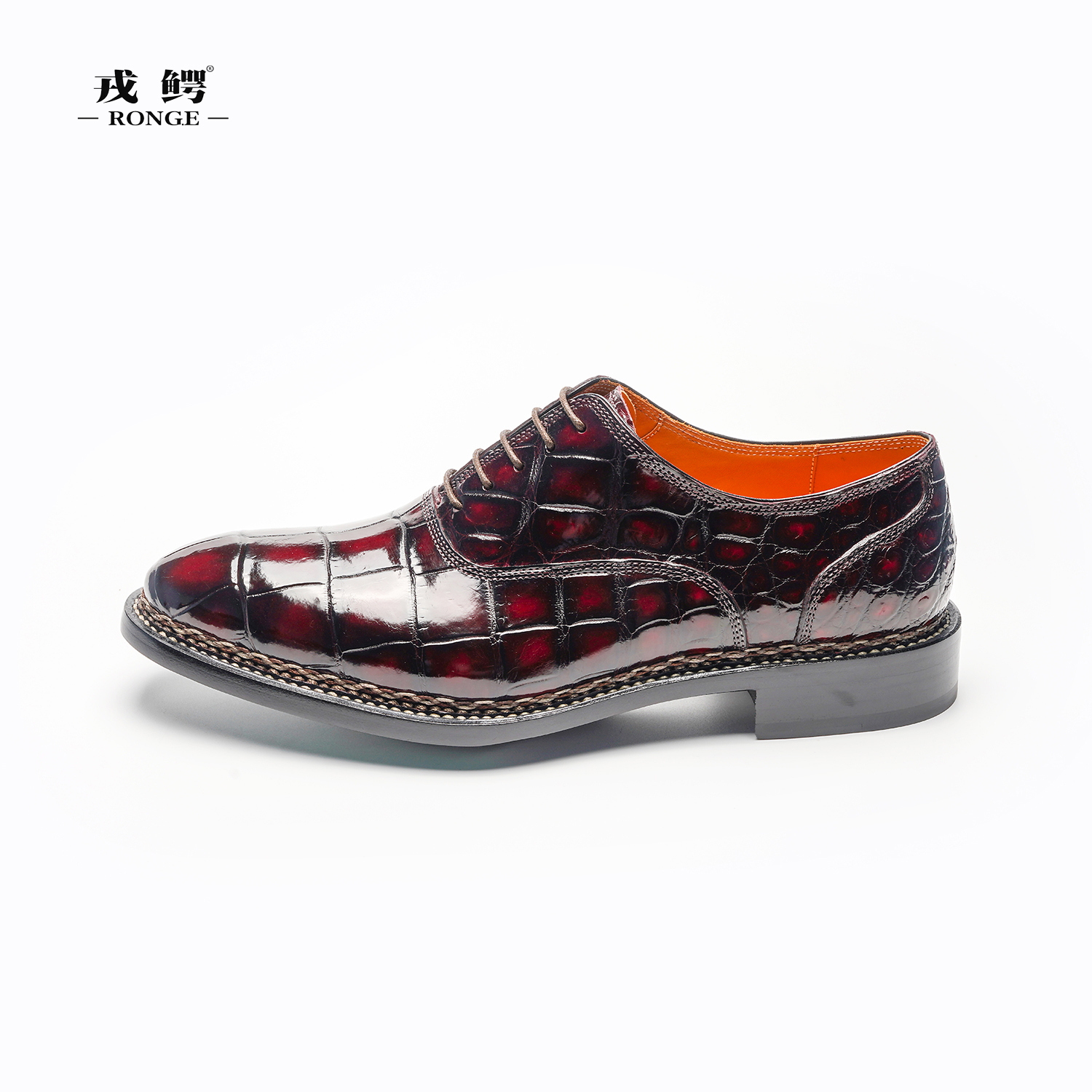 戎鳄成功男士高端轻奢牛津尼罗河鳄鱼皮挪威缝工艺时尚男鞋109-3