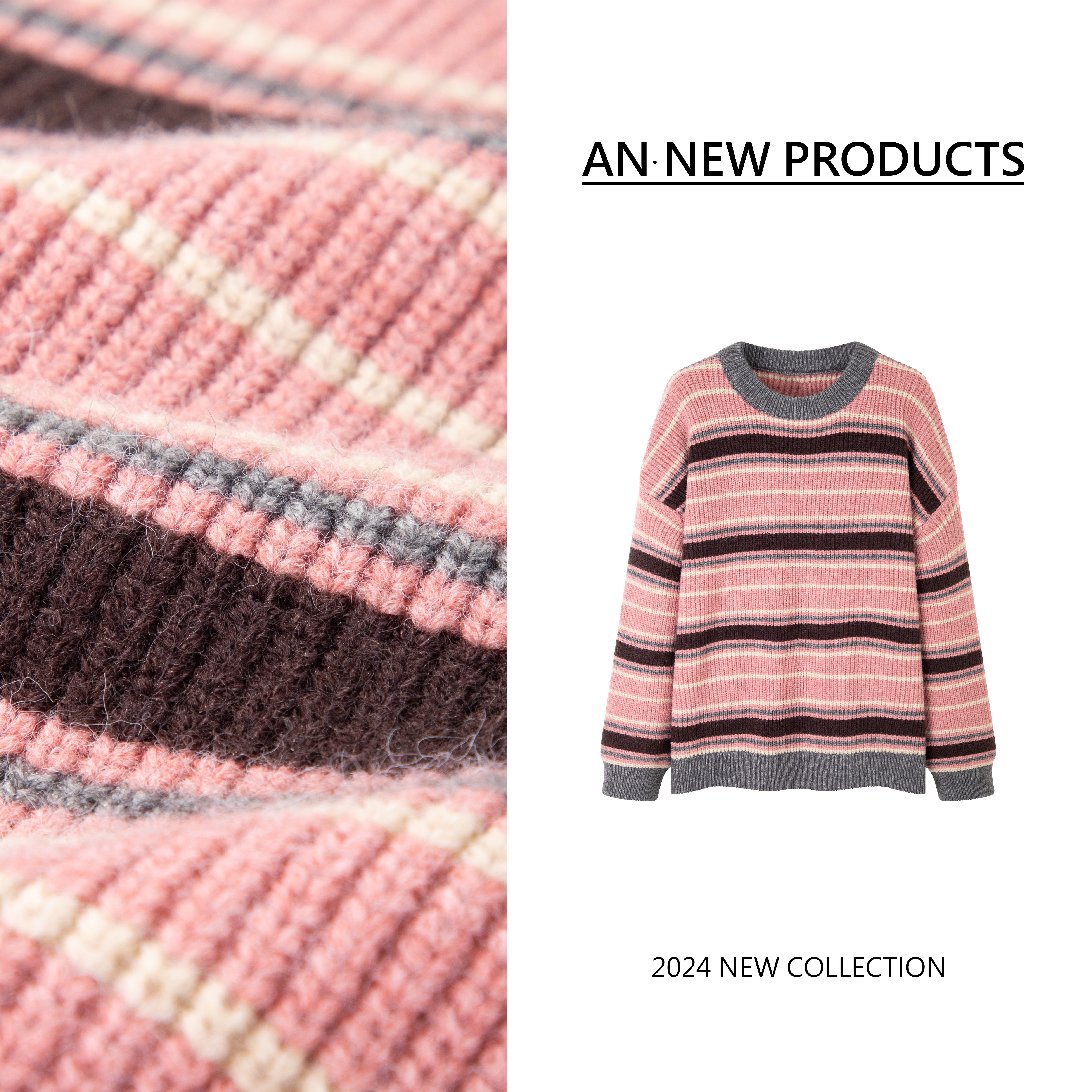 B11085冬季新款时尚宽松温柔复古撞色条纹套头毛衣