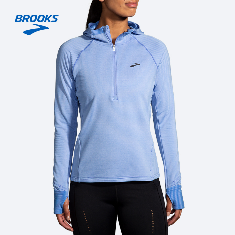 BROOKS布鲁克斯女子跑步运动服半拉链上衣透气皮肤衣带帽衣服卫衣