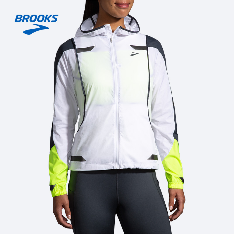 BROOKS布鲁克斯女子跑步上衣透气运动服舒适柔软连帽夹克反光拆卸