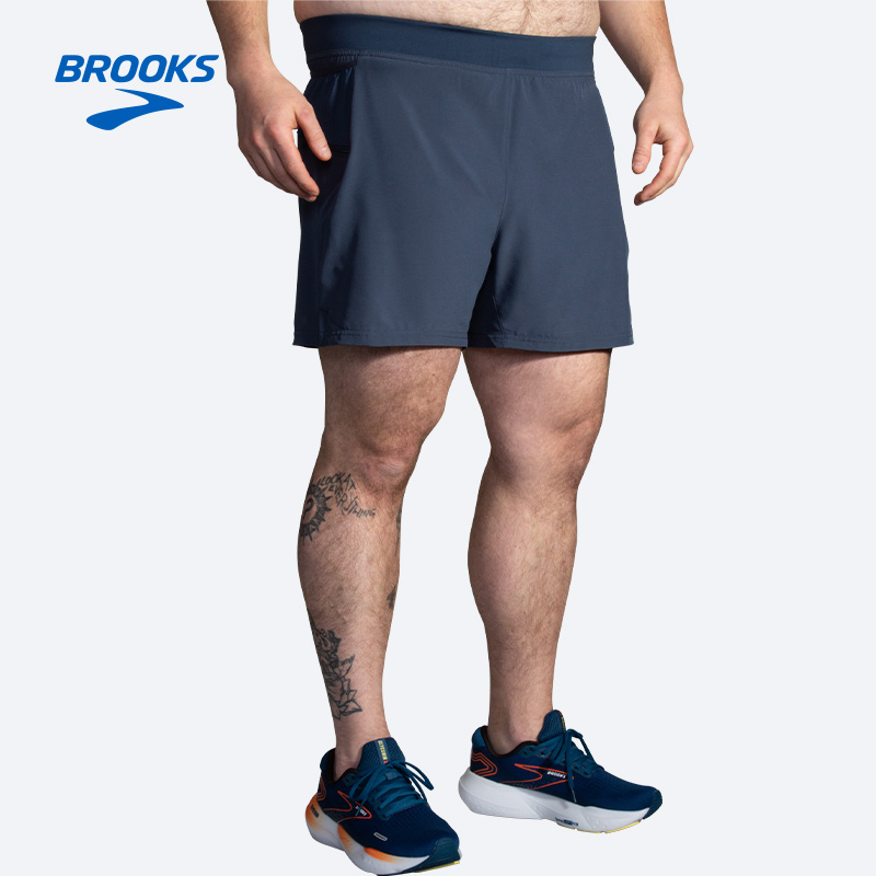 BROOKS布鲁克斯男士跑步短裤透气运动排汗可收纳舒适五分裤弹力
