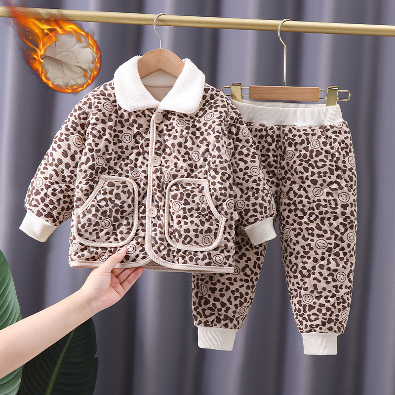 衣服服装男童女童冬季加厚宝宝套装婴幼儿棉衣棉裤儿童韩版两件套