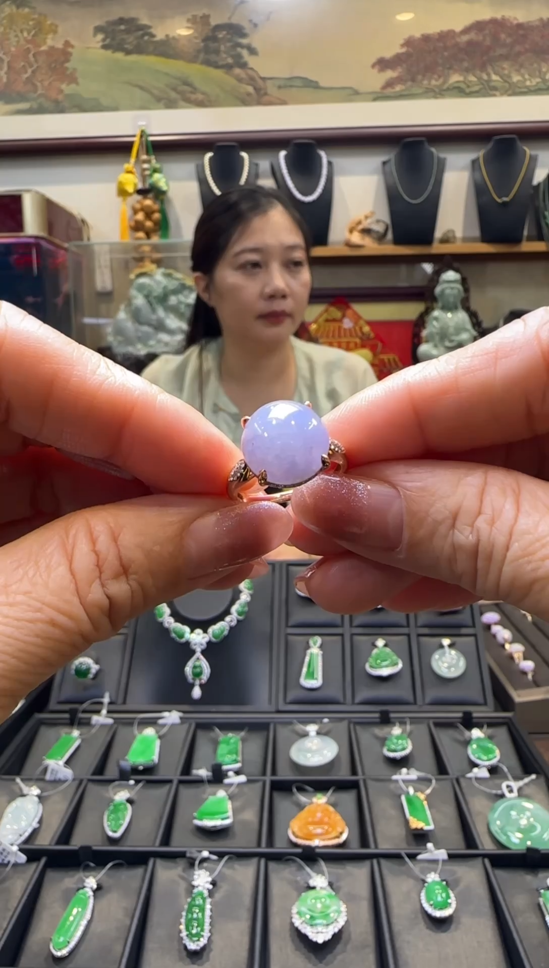 【闪购商品】翡翠戒指18K金镶嵌KK旦面 退货扣运营费100