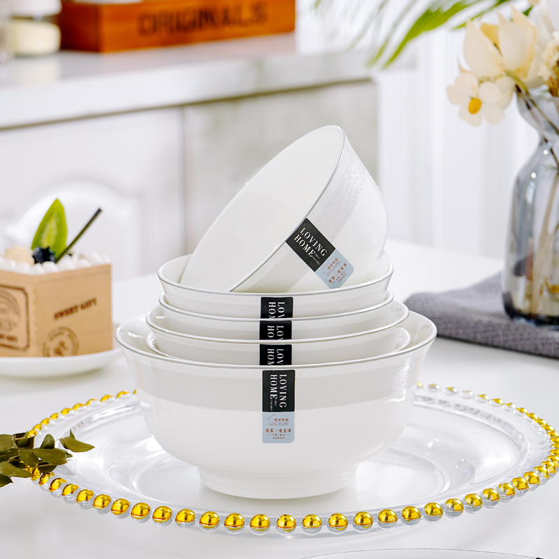 家用骨瓷碗饭碗轻奢金钟碗防烫大汤碗面碗米饭碗可微波碗机