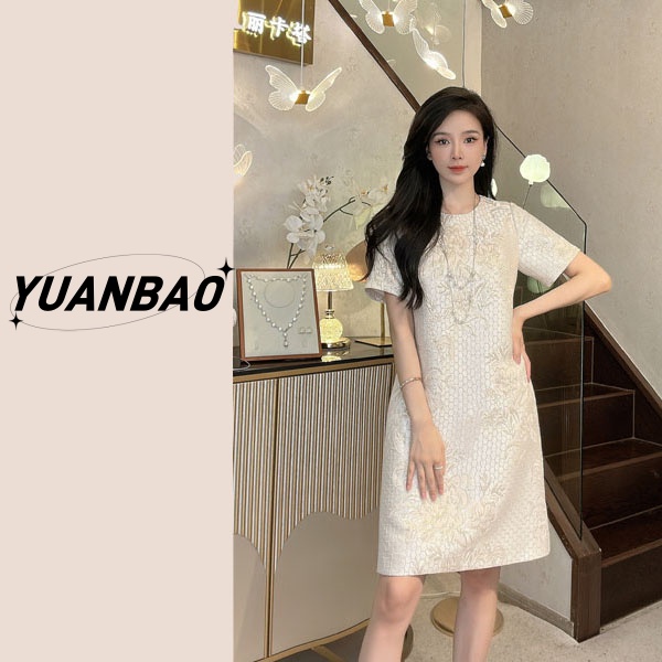 YUANBAO【牡丹】气质小个子时尚小众收腰中国风设计感提花刺绣裙子