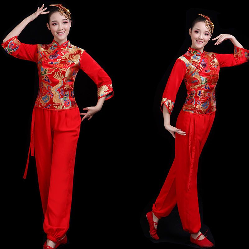 秧歌服演出服女2020新款广场舞中老年喜庆打鼓舞腰鼓锣鼓队舞蹈服