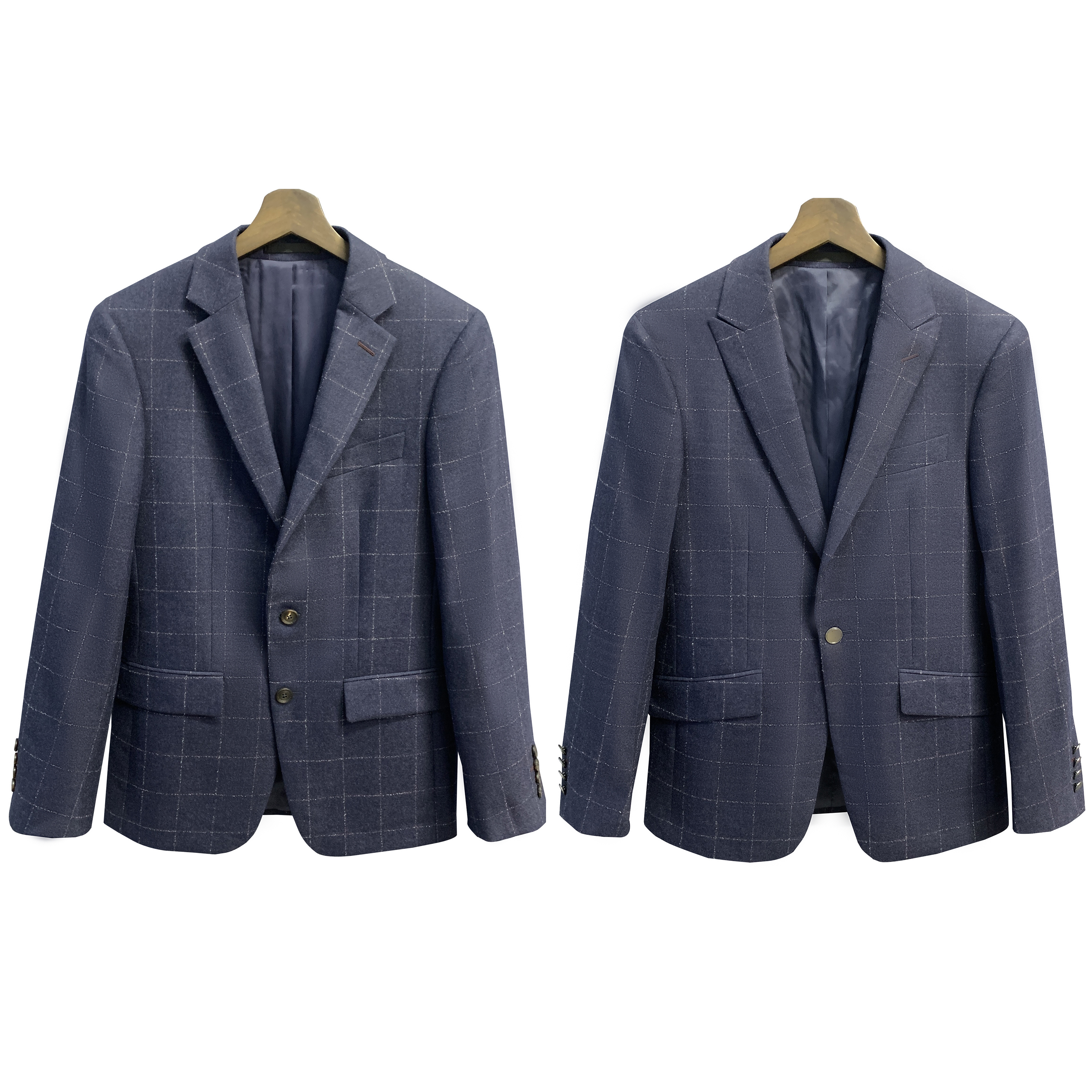 鸟红标【99%美丽诺羊毛】藏青色格纹半毛衬磨毛时尚单西XZ105