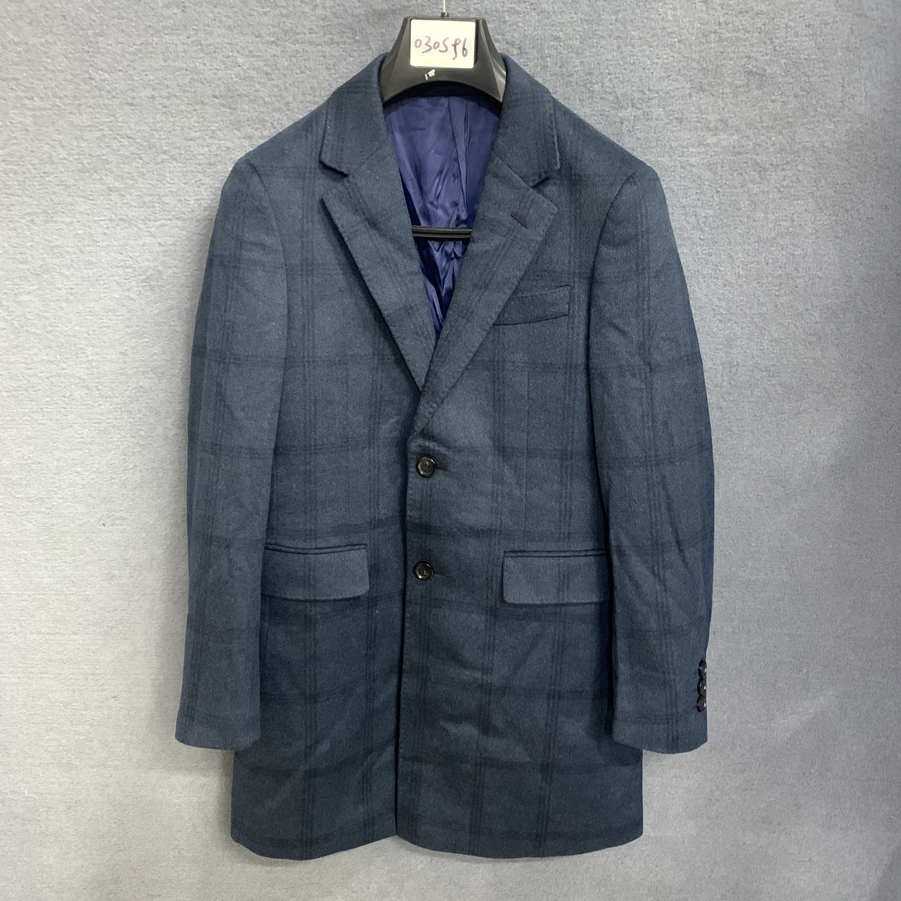 鸟【绵羊毛+山羊绒】灰蓝平驳领男款后单叉中长款秋冬毛呢大衣DY012