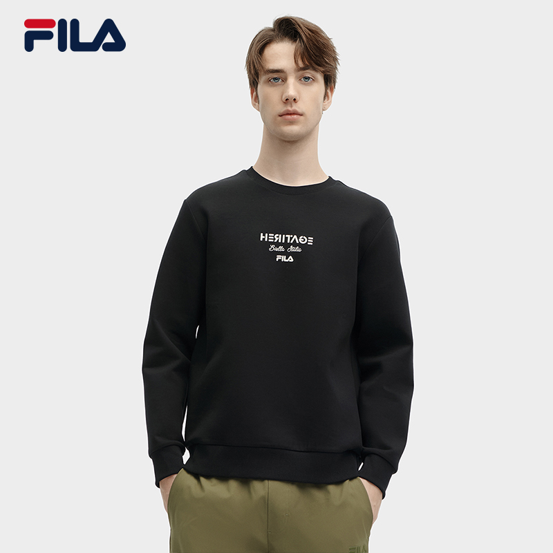 FILA 斐乐男子针织套头卫衣运动字母长袖休闲圆领基础上衣