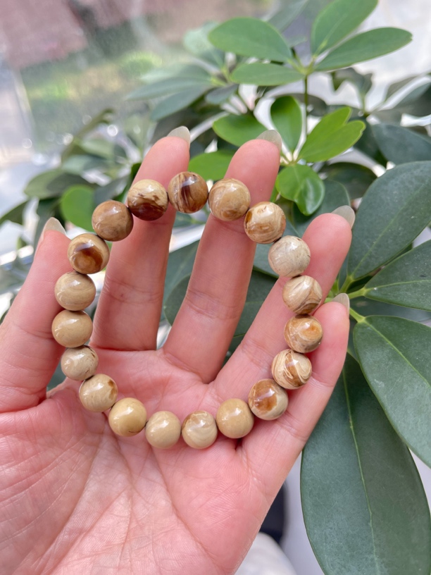 天然缅甸琥珀白根珀手串，尺寸10➕mm