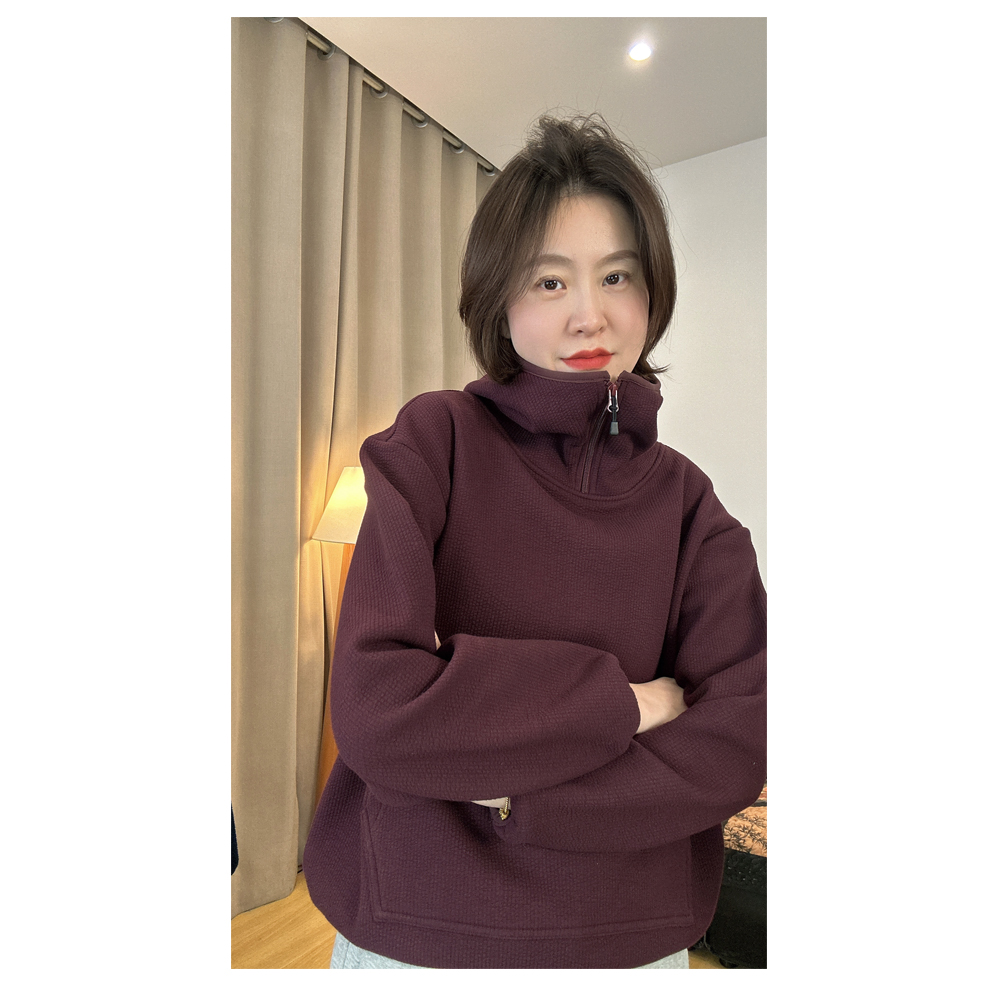 【紫色格调】25秋冬款加厚宽松版卫衣长袖半拉链帽衫