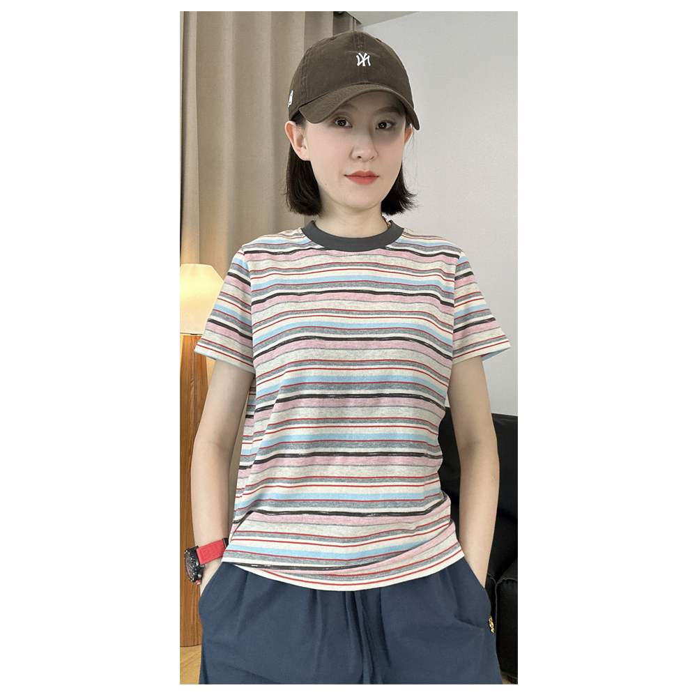 【彩色条纹】女款经典条纹纯棉短袖T恤