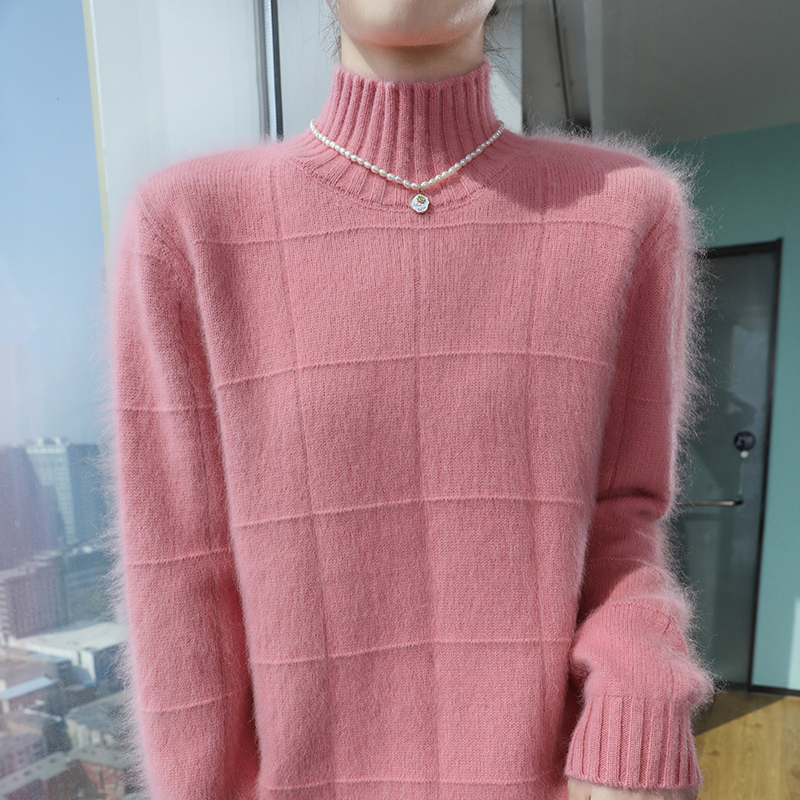 秋冬季加厚圆领貂绒毛衣女套头羊毛衫宽松内搭针织羊绒打底衫大码
