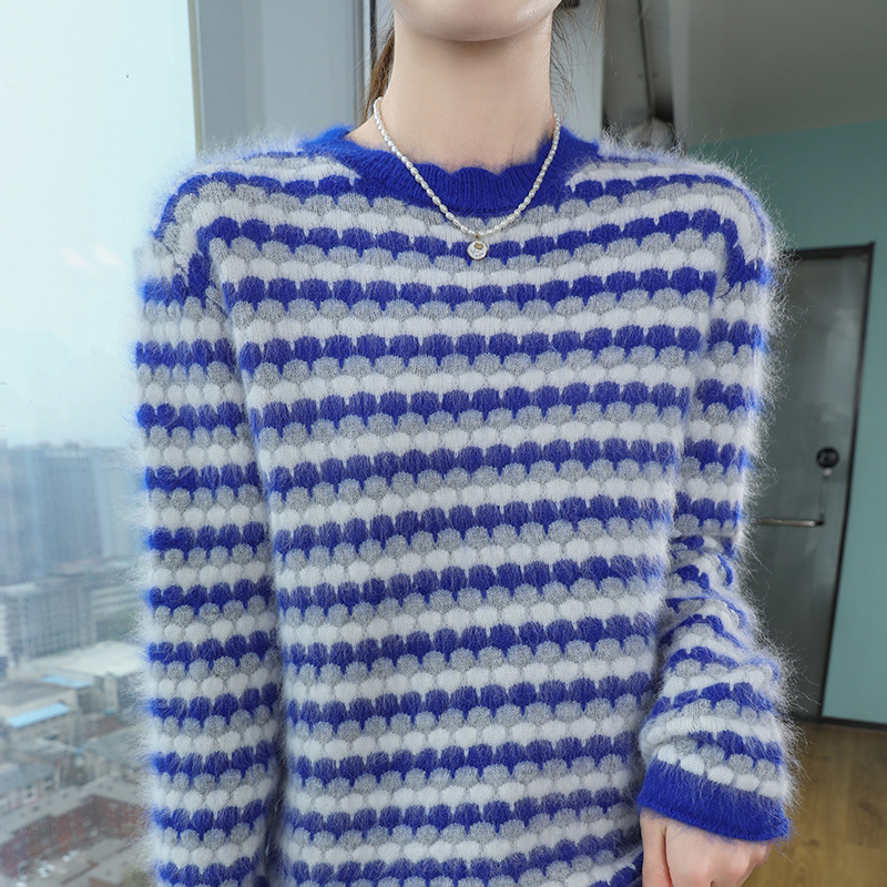 秋冬季圆领貂绒衫加厚女套头毛衣宽松百搭长袖打底羊毛针织衫大码