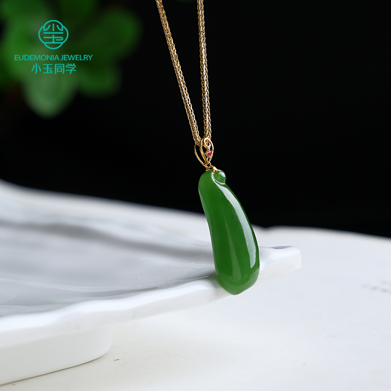流水禅音*18k金和田碧玉福瓜吊坠 百搭简约 时尚小众（不含链）