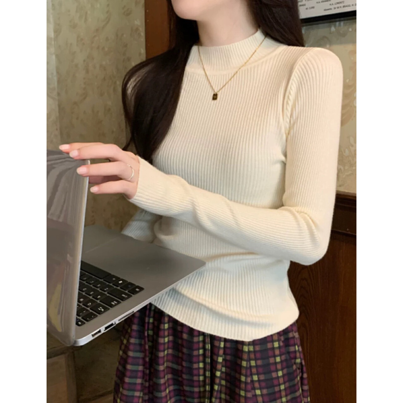 【百搭打底】冬季韩版气质修身显瘦套头半高领百搭长袖打底上衣