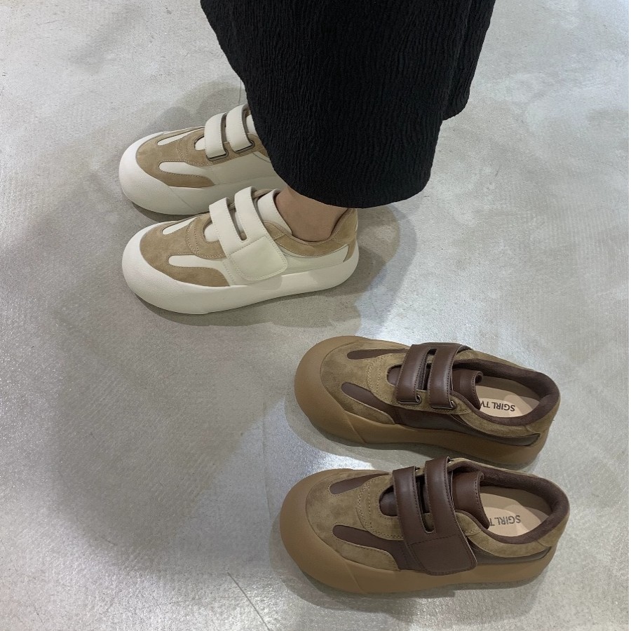 SGIRL TWTW魔术贴厚底德训鞋女百搭圆头增高休闲鞋磨砂皮运动鞋潮