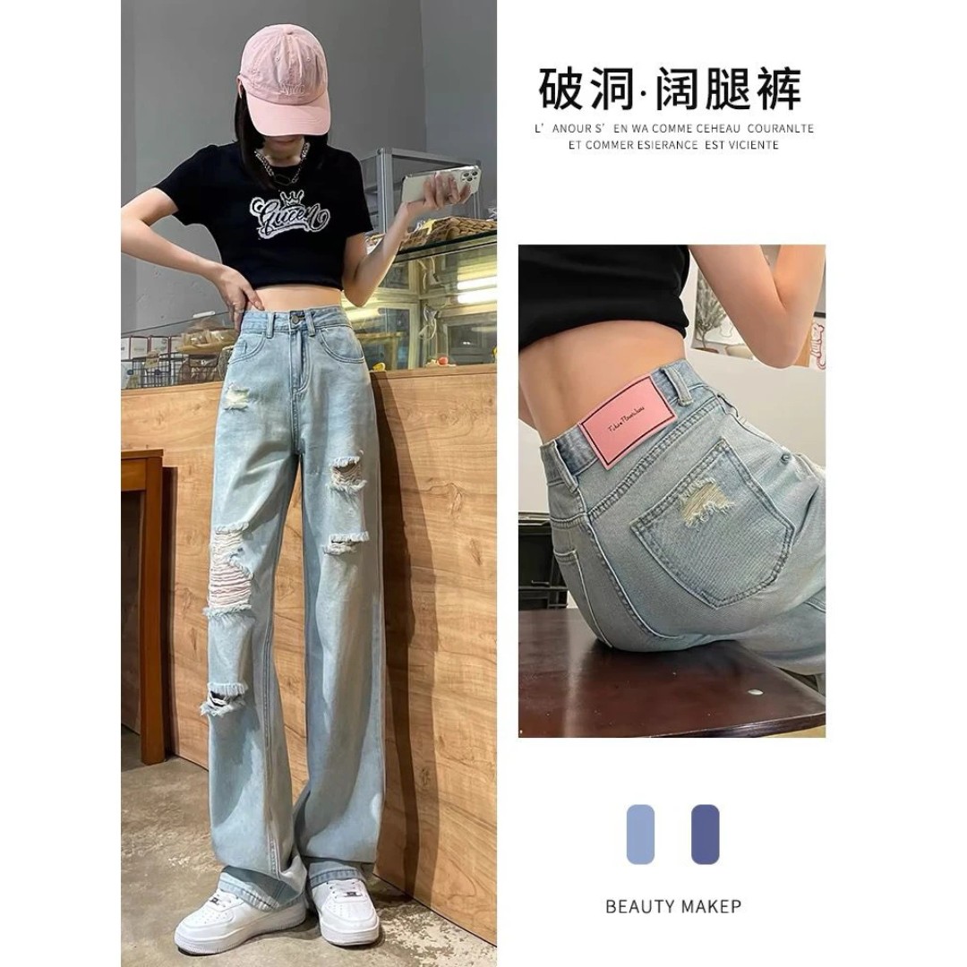 直筒复古薄款拖地裤设计感显瘦高腰百搭春夏宽松直筒九分裤春秋