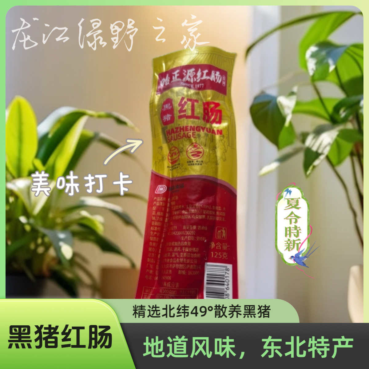 东北黑猪红肠 黑猪肉皮香肚 独立包装林下散养黑猪肉果木熏制红肠