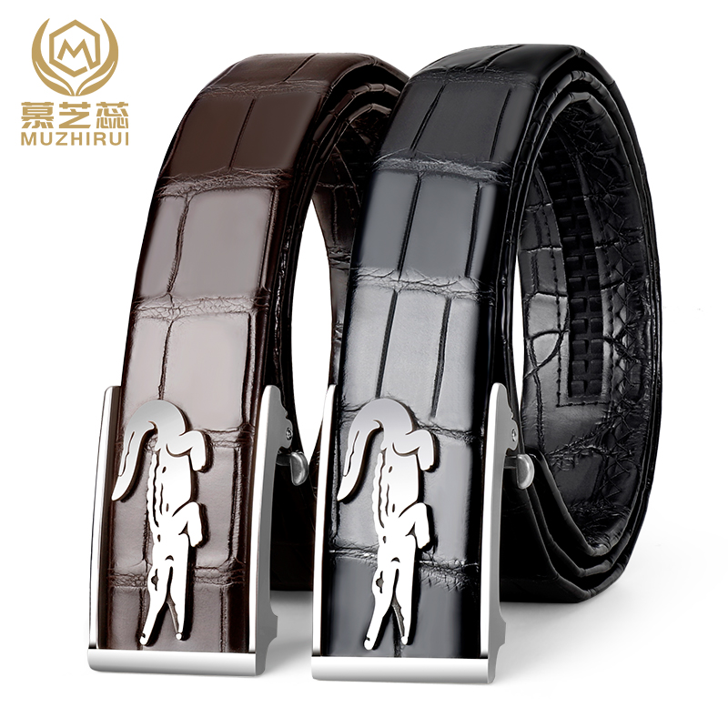 非洲尼罗鳄鱼皮带男高档真皮钨钢自动扣双面折边腰带潮流裤腰带