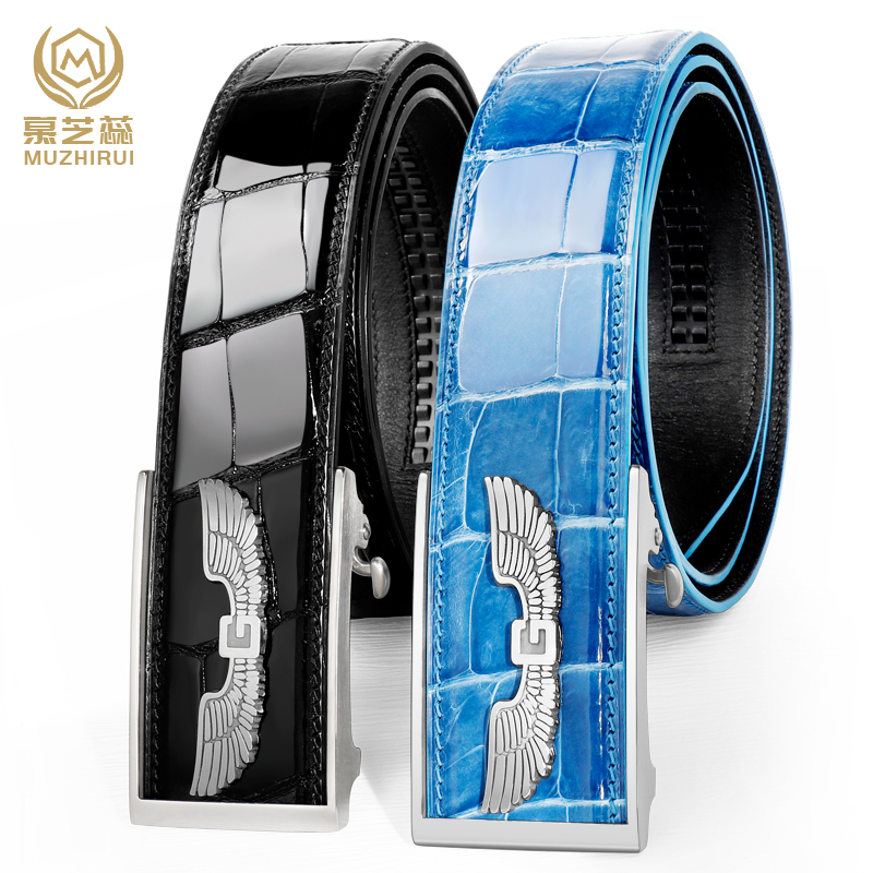 慕芝蕊高光尼罗鳄男士皮带钨钢自动扣男款高端真皮腰带时尚礼品盒