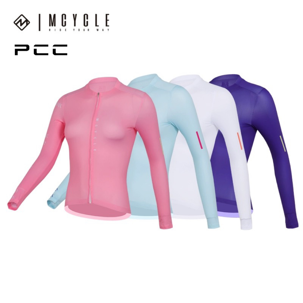 魅骑mcycle女款骑行服长袖速干自行车公路车夏防晒纯白紫色