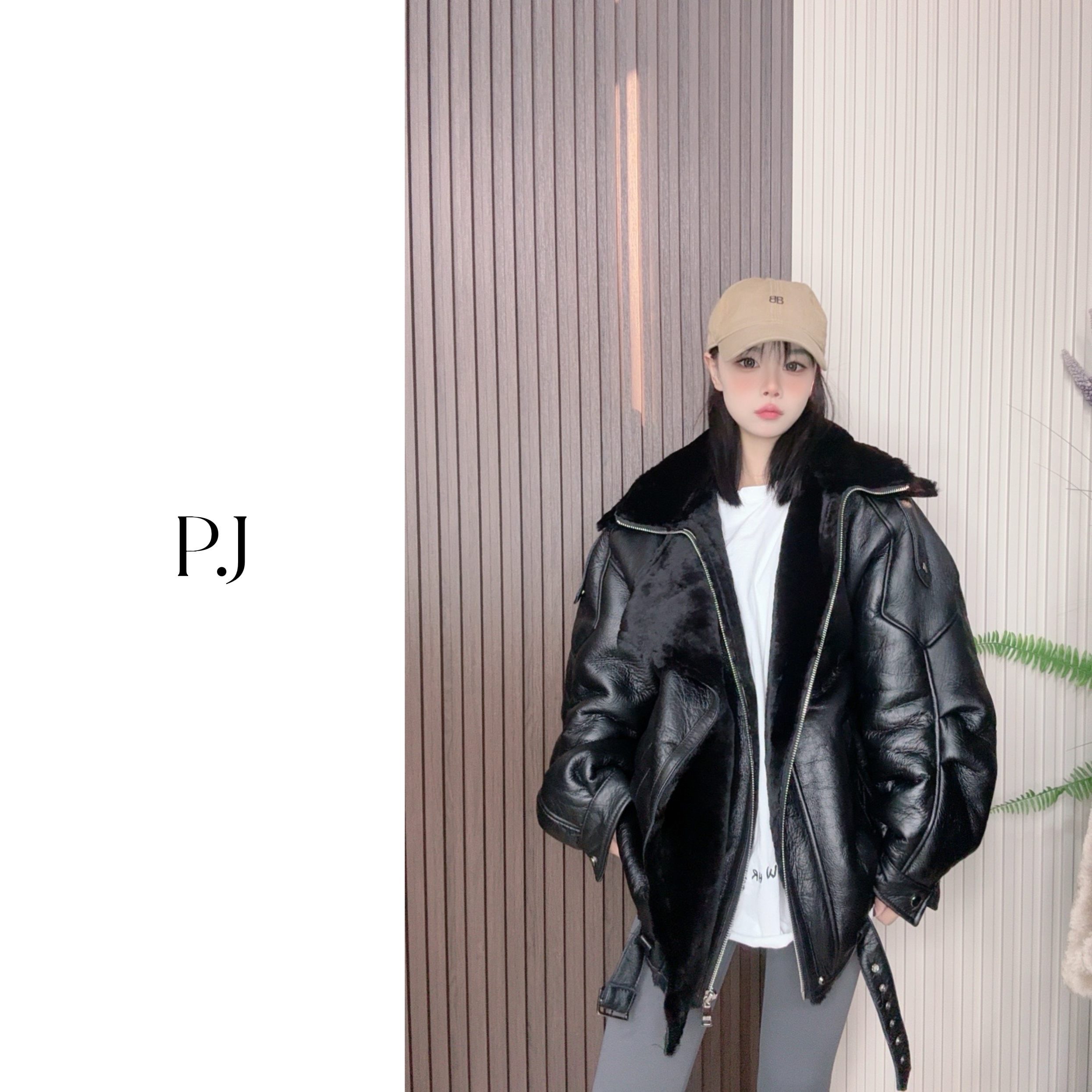 P.J【水墨灰】杨*林质感绝机车风外套皮衣女秋冬