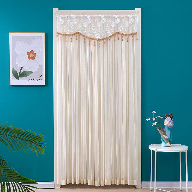 免打孔防蚊蝇门帘四季自粘帘隐私防走光蕾丝门帘家用空调隔断帘