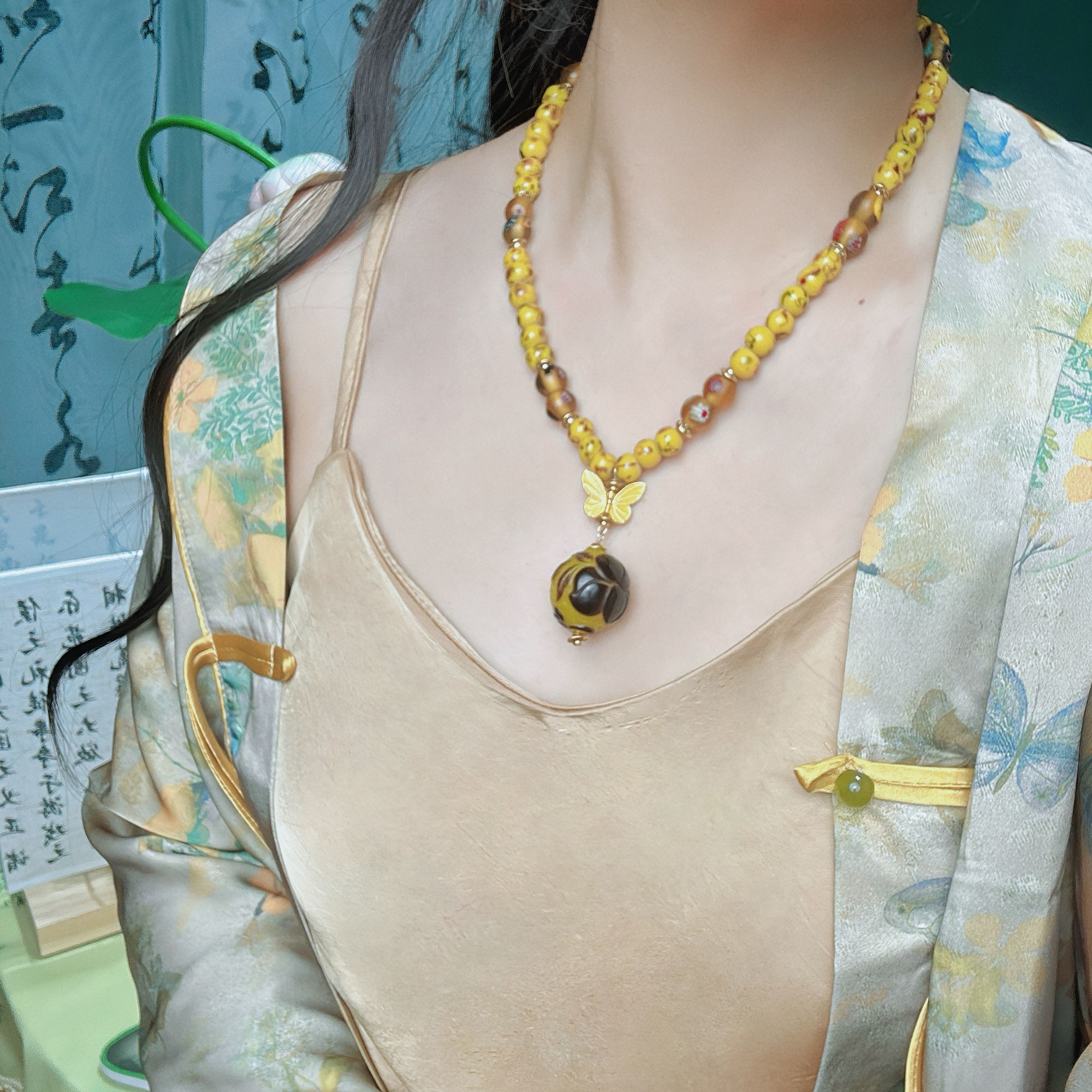 铜项链  【雕刻珠 黄】国风新中式百搭项链