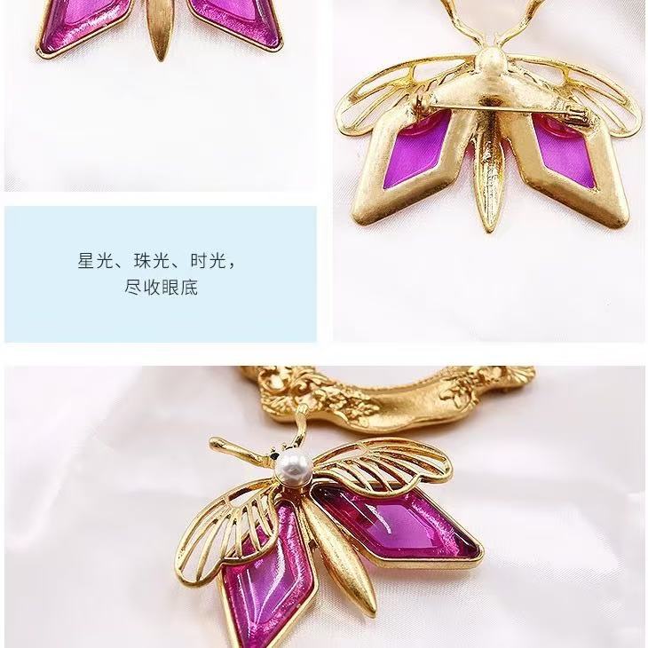 铜合金胸针 Z0842 紫粉蜜蜂 重工琉璃中古胸针