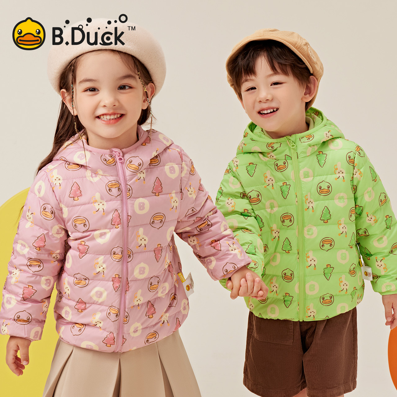B.Duck小黄鸭童装男童羽绒服轻薄女宝连帽外套2025秋冬款儿童上衣