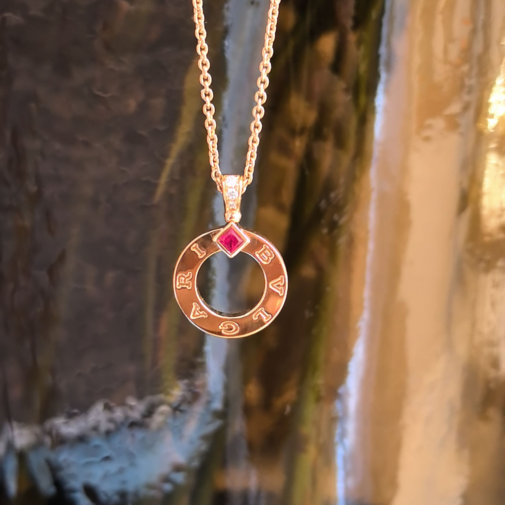 99新 BVLGARI/宝格丽 圆饼红宝项链 玫瑰金 24年盒证  46cm 