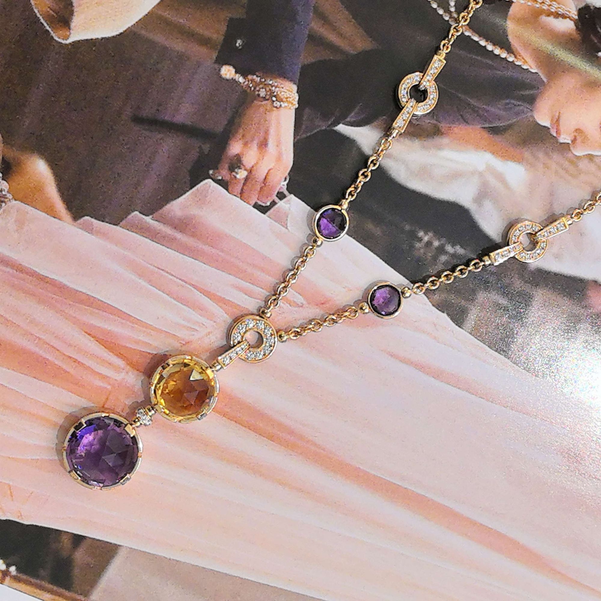 99新 BVLGARI/宝格丽 Parentesi彩宝项链/玫瑰金/46cm