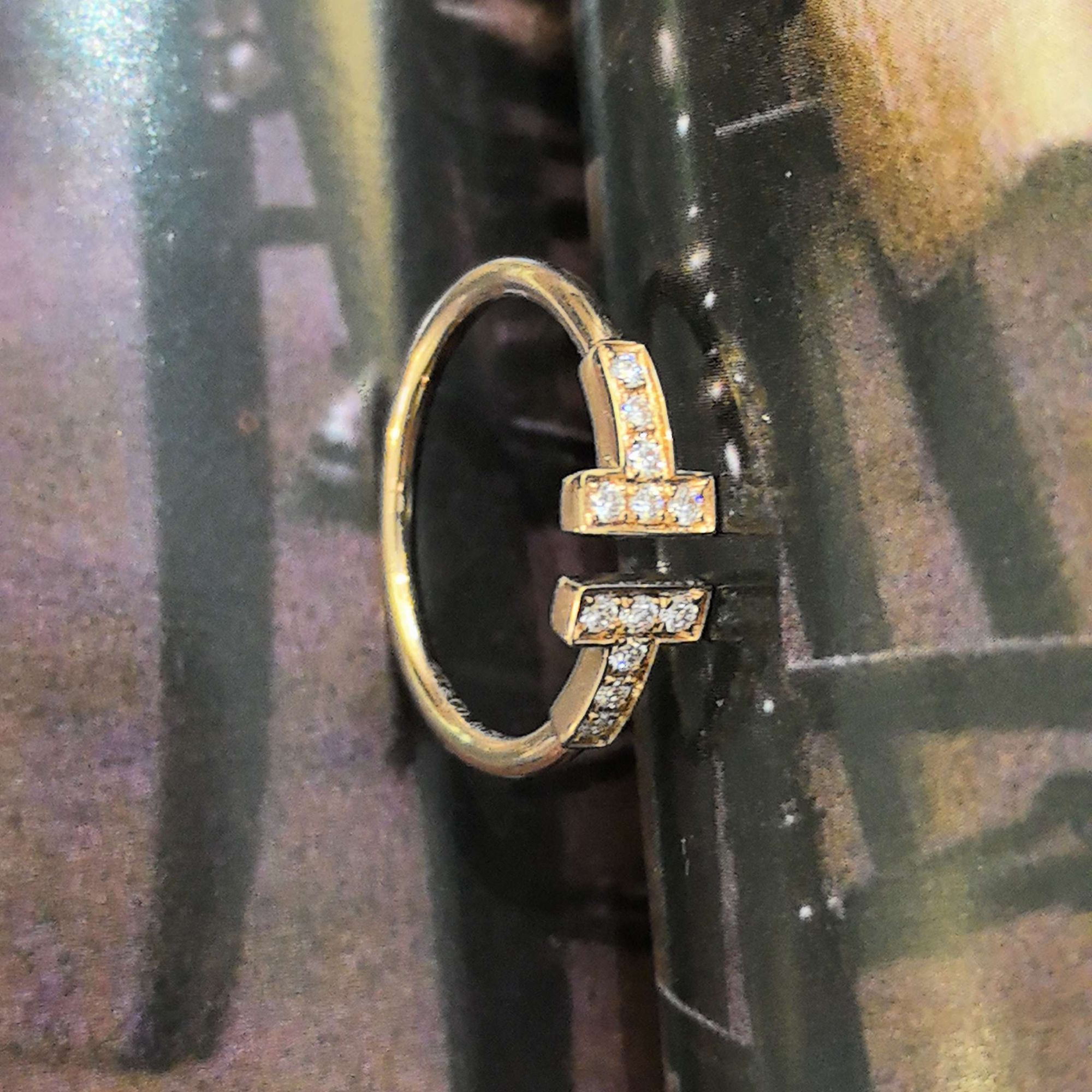 99新 Tiffany & Co./蒂芙尼 双T满钻戒指/玫瑰金/#54/盒