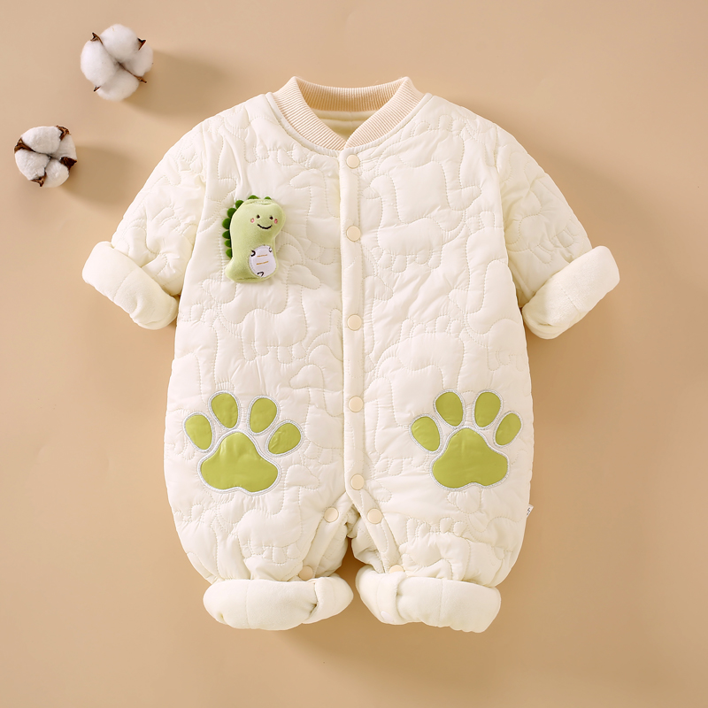 新生婴儿连体衣秋冬季加厚夹棉宝宝外出衣服初生冬装幼儿棉衣加绒