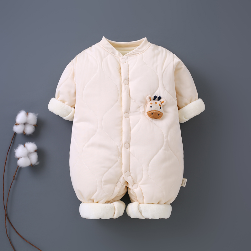 新生婴儿连体衣秋冬季加厚夹棉宝宝衣服初生冬装幼儿睡衣棉衣加绒