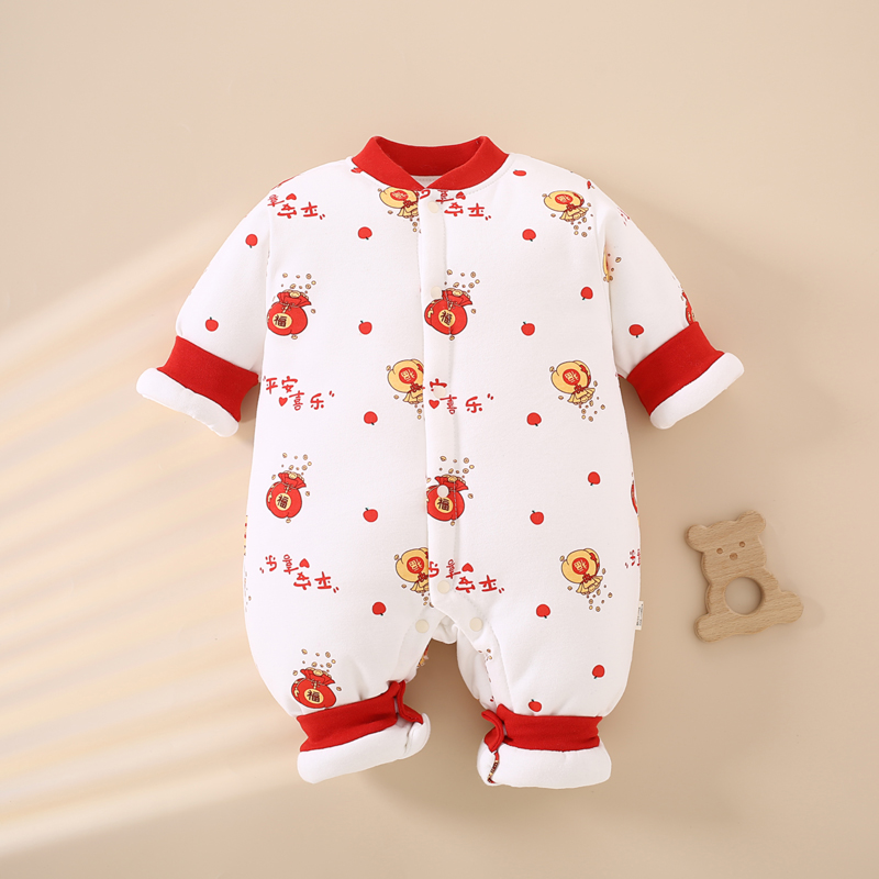 新生婴儿连体衣秋冬季加厚夹棉男女宝宝衣服初生冬装套装睡衣棉衣