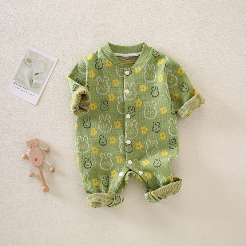 新生婴儿连体衣服春秋季男女宝宝针织爬服初生幼儿外出服无骨哈衣