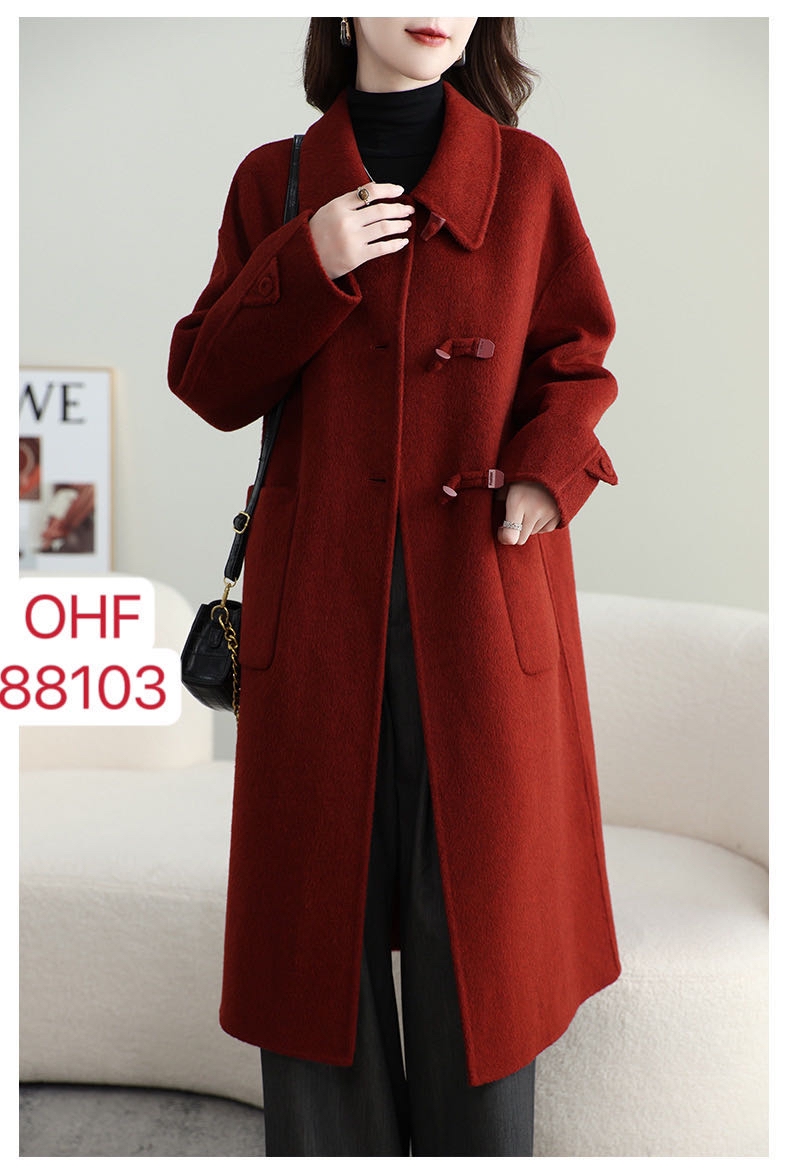 华姐推荐-秋季爆款女士百搭时尚宽松双面呢羊绒中长款大衣