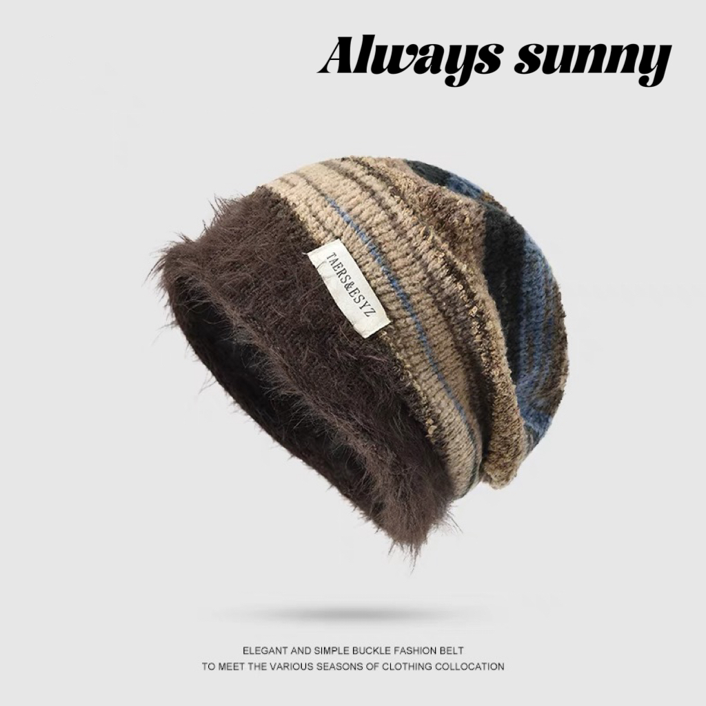 25S 美拉德堆堆帽女秋冬季复古大头围冷帽显脸小针织毛线帽子保暖